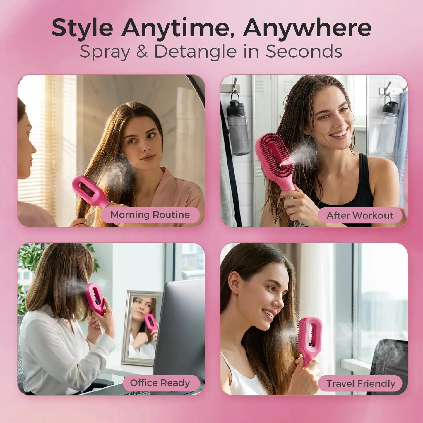 Say goodbye to frizz and tangles with the Labhairs 2-in-1 Mist Hair Brush in Hot Pink! 💖✨ Hydrate, smooth, and detangle effortlessly with this easy-to-use spray bottle. #HairCare #FrizzFree #BeautyEssentials