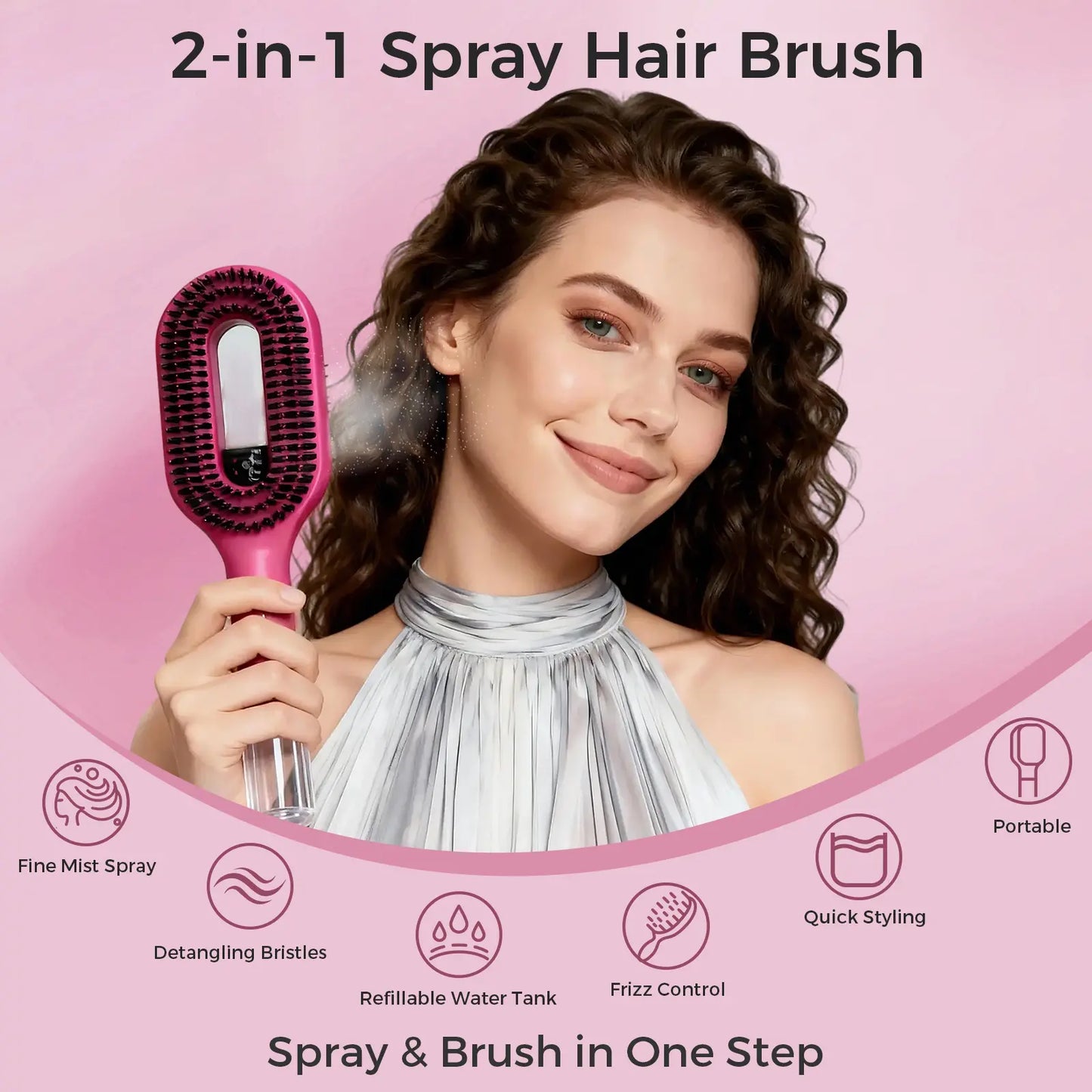 Say goodbye to frizz and tangles with the Labhairs 2-in-1 Mist Hair Brush in Hot Pink! 💖✨ Hydrate, smooth, and detangle effortlessly with this easy-to-use spray bottle. #HairCare #FrizzFree #BeautyEssentials
