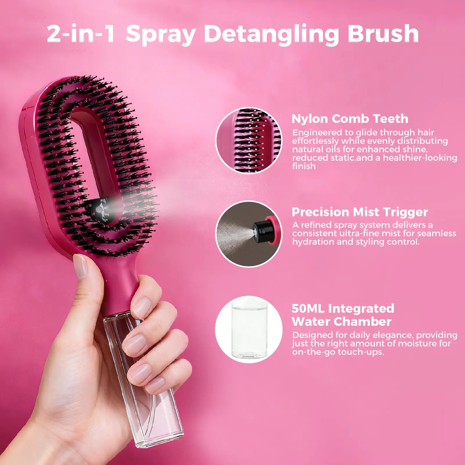 Say goodbye to frizz and tangles with the Labhairs 2-in-1 Mist Hair Brush in Hot Pink! 💖✨ Hydrate, smooth, and detangle effortlessly with this easy-to-use spray bottle. #HairCare #FrizzFree #BeautyEssentials